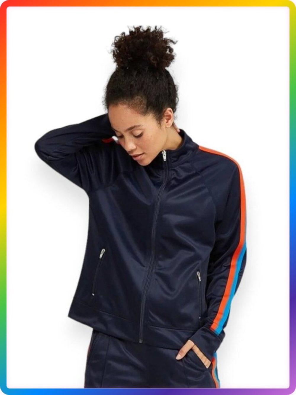 KULE x Bandier Billie Track Jacket SIZE S Navy Red Stripe Zip-Up Activewear